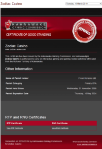 zodiac casino license